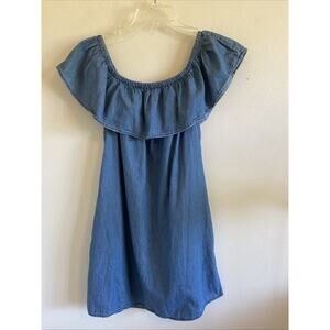 Prince & Fox Blue Chambray Sleeveless Ruffle Aline Dress Pockets Womens Small